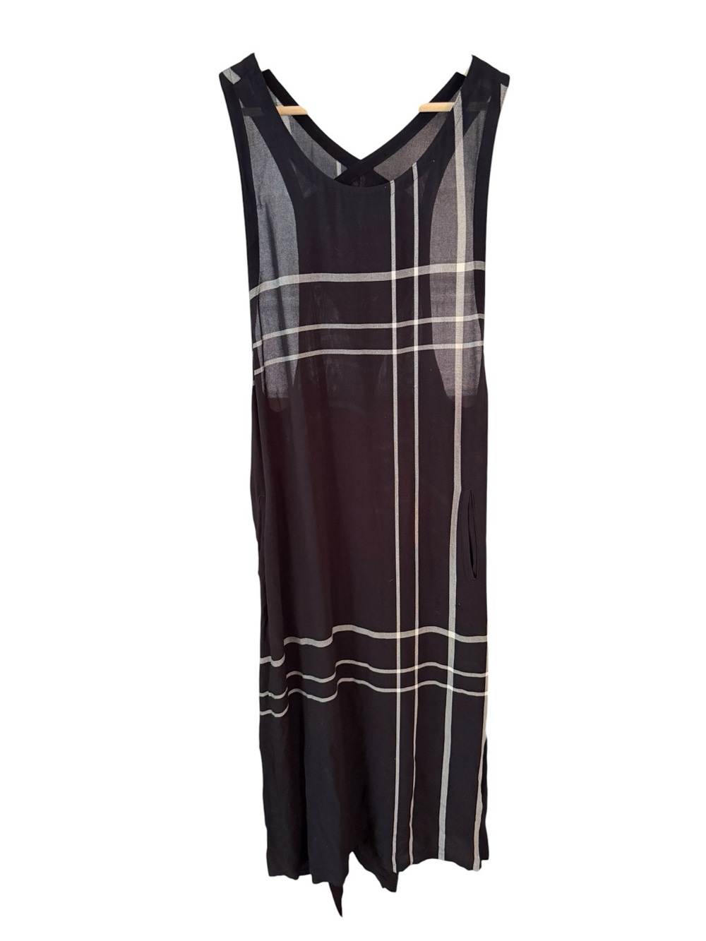 Y’s Yohji Yamamoto Black Plaid Asymmetric Maxi Dress Size 2 Japanese Streetwear